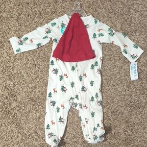 Carter's White and Red Holiday Footie with Matching Red Hat